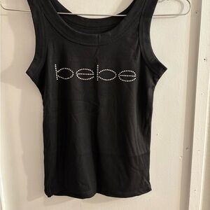 Bebe Black Sleeveless Top with Rhinestone Logo